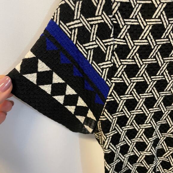 H&M Short Sleeve Exposed Back Zip Patterned Column Dress Workwear Knee Length XS - Picture 4 of 6